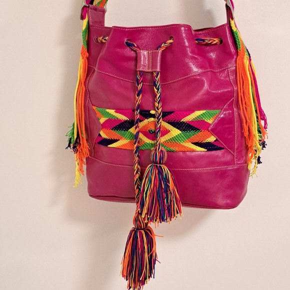 Handbags - Columbian Design Inspired Leather Drawstring Bag
